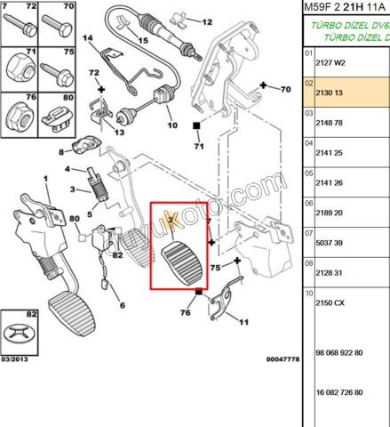 LASTIK PEDAL DEBRIYAJ PRT1 PRT2 PRT3 EXP P406 C53