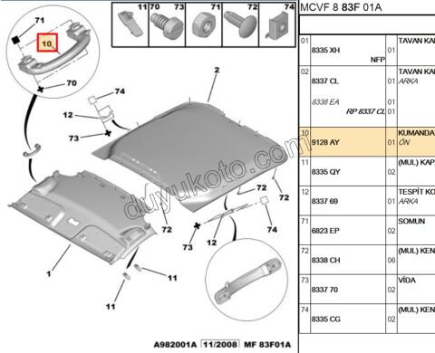 Tavan Tutamaç Ön Kolçak PBP GRI