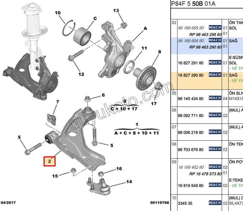 2019> Partner Rifter Berlingo Combo Doblo Proace City Salıncak Sağ P30081 P50081 P30082
