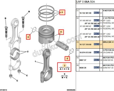 PISTON + SEGMAN X 4AD DW10FU STD X 4AD