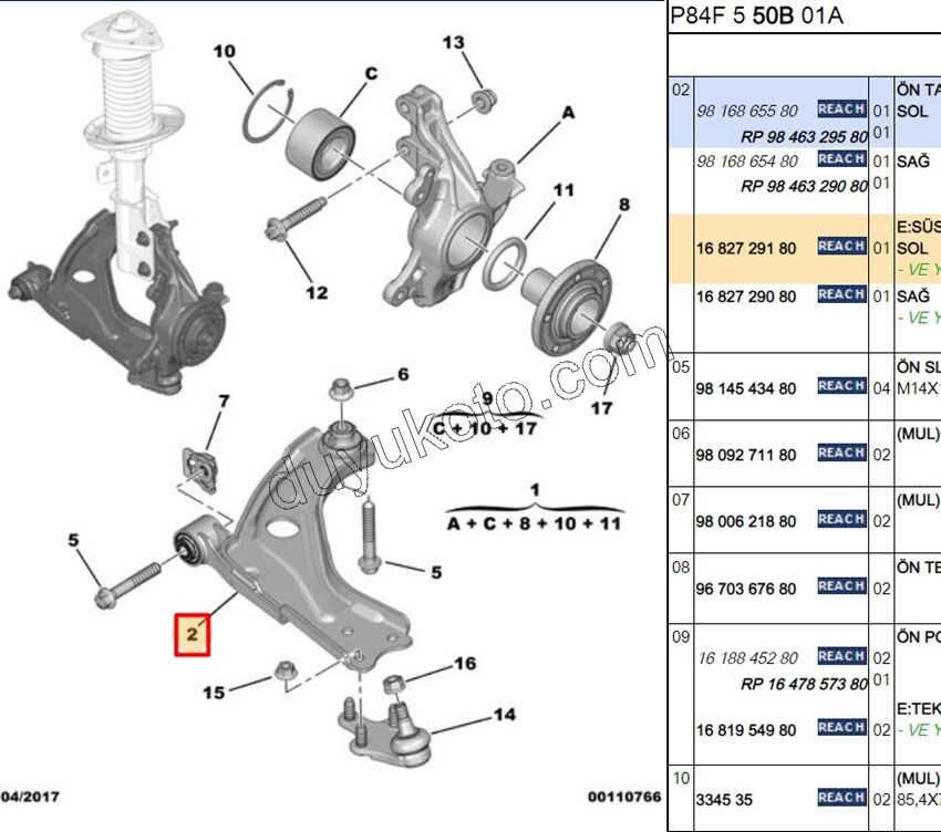 2019> Partner Rifter Berlingo Combo Doblo Proace City Salıncak Sol P30081 P50081 P30082