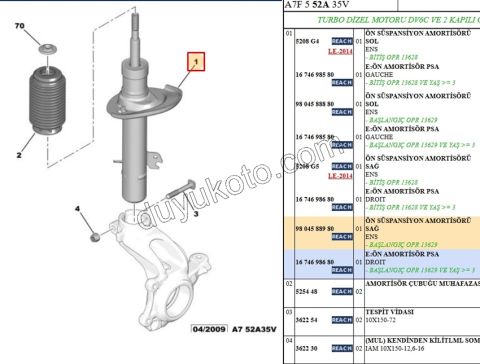 Ön Sağ Amortisör 51MM P207 1.6HDİ Euro4 1.6VTi 120HP