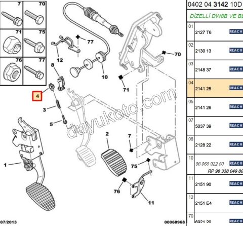 Debriyaj Pedalı Yay Üst Kısa Plastik PRT1 PRT2