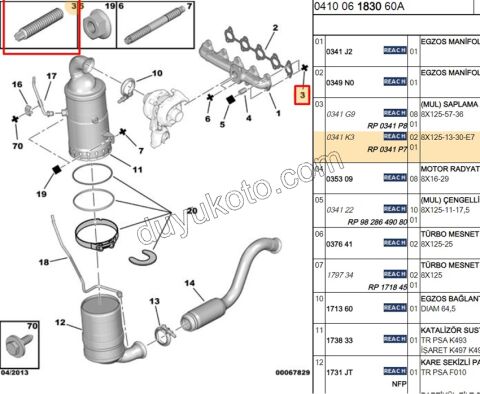 SAPLAMA EGZOZ MANIFOLD 1.6HDİ Euro4 8X125-13-30-E7