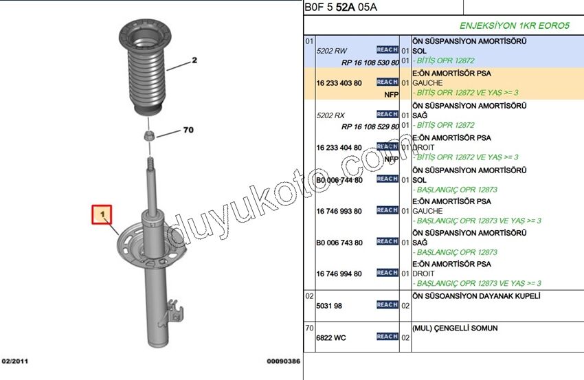 Ön Sol Amortisör P107 1.0CC