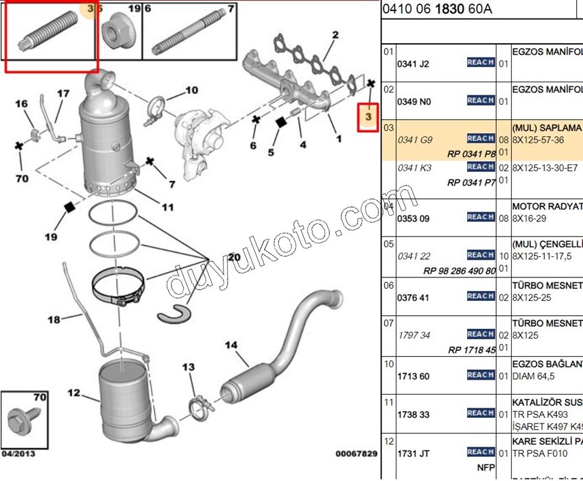 SAPLAMA EGZOS MANIFOLD 1.6HDİ Euro4 8X125-57-36