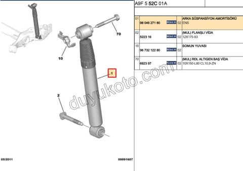 Arka Amortisör P2081 EP3 1.6VTi 120HP 1.4HDİ/1.6HDİ Euro4