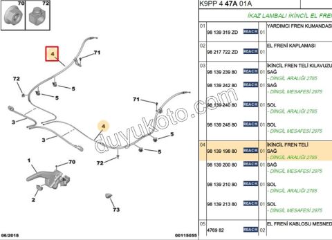 2019> Partner Rifter Berlingo Combo Doblo Proace City El Fren Teli Sağ 2785MM