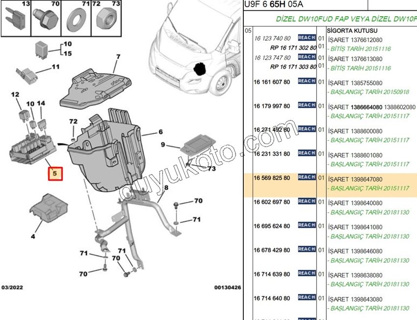 Motor İçi Sigorta Kutusu BXR3 DW12R