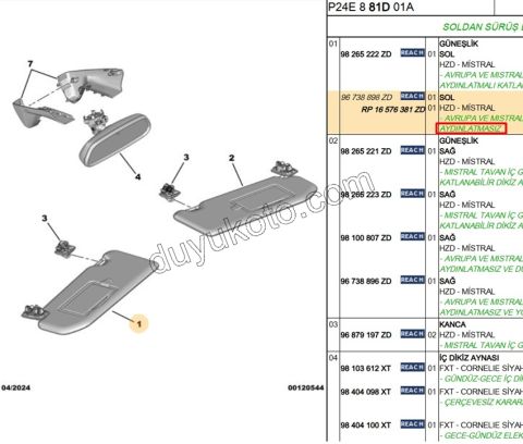 Güneşlik Sol P20082 AYAK