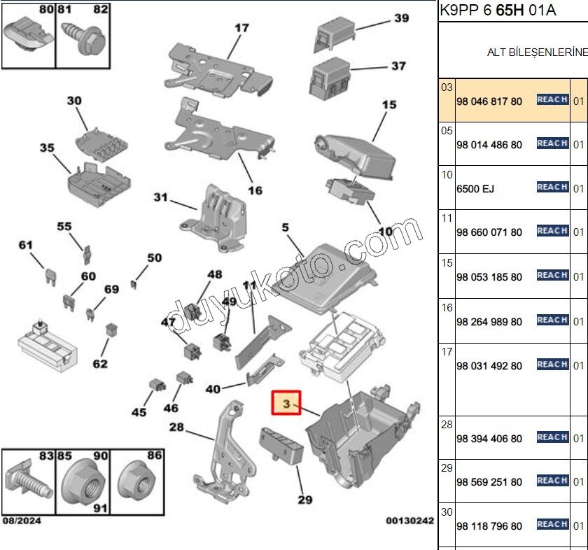 KAPAK SIGORTA KUTU ALT P30081 P30082