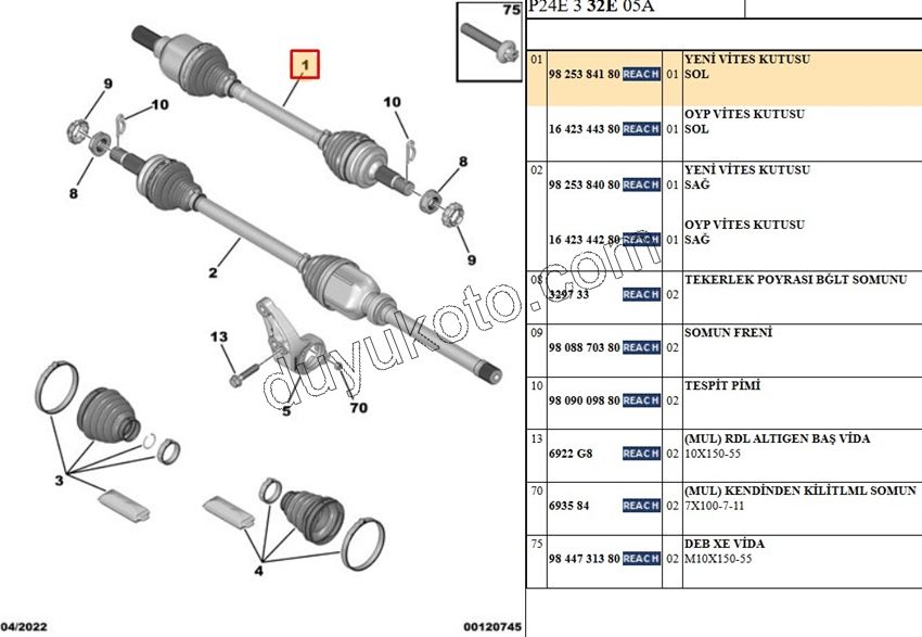 Aks Mili Sol 1.2CC 130HP 2020 Sonrası P20082