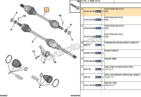 Aks Mili Sol 1.2CC 130HP 2020 Sonrası P20082