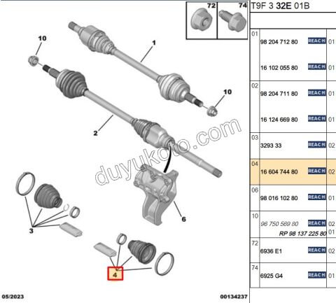 Aks Mili İç Körüğü (Şanzıman Tarafı)   EAT6 9677593080