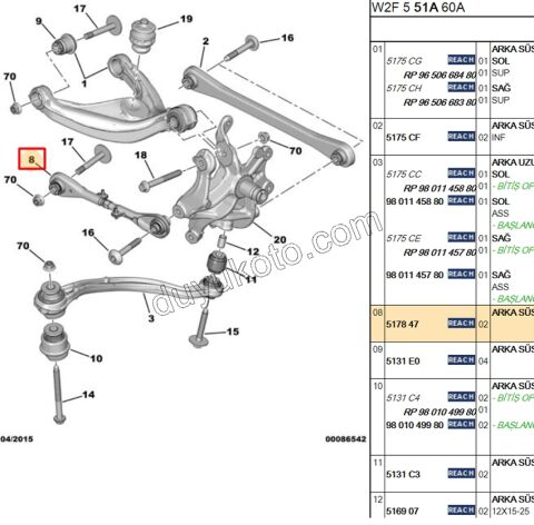Arka Dingil Denge Kolu Sağ/Sol (Ayarlı Tipi) P407 P5081 C53