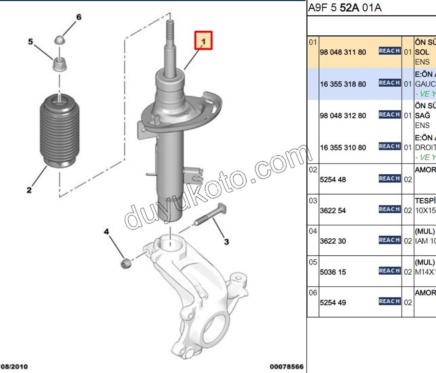 Ön Sol Amortisör P2081 C33 1.4HDİ Euro5 12/16 1.6HDİ Euro5 EP3