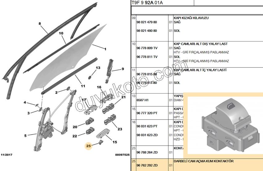Ön Cam Açma Anahtarı Sağ (Yolcu) ARKA R/L P3082 EXP4 4PIN SIYAH