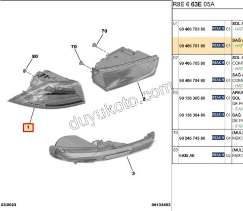 Peugeot 508 Stop Lambası Sağ Dış (Çamurlukta) 2023 Sonrası