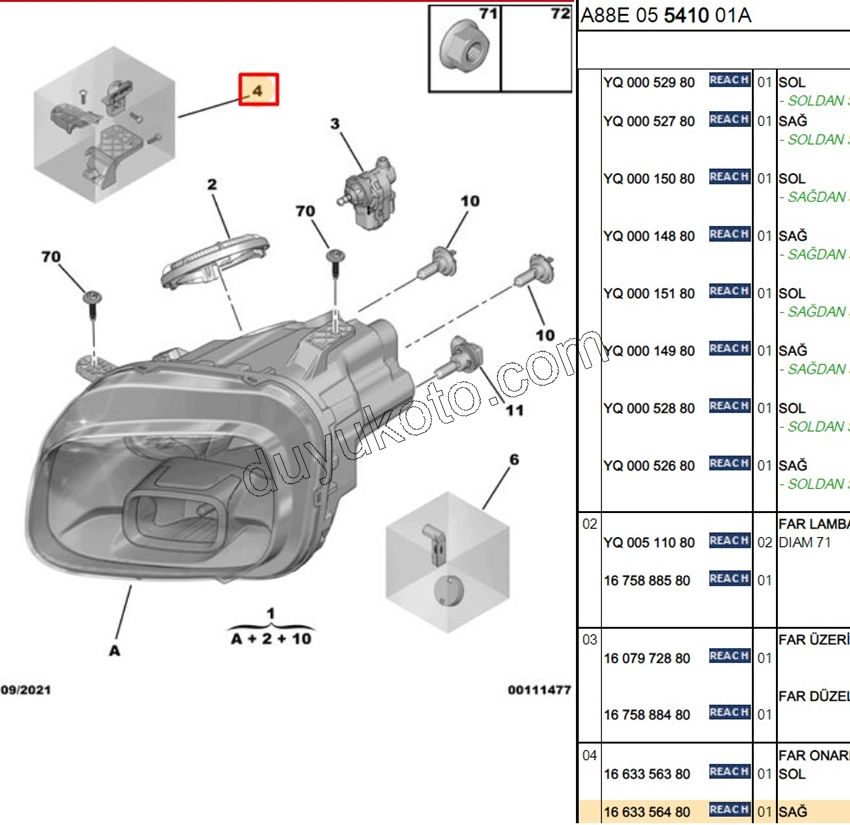 Citroen C3 Aircoss Far Tamir Takımı Sağ 2017/2023