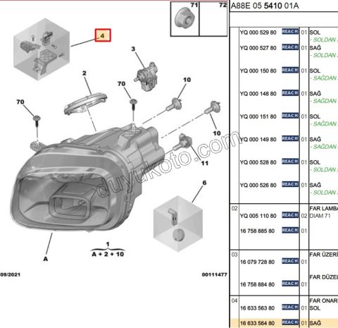 Citroen C3 Aircoss Far Tamir Takımı Sağ 2017/2023