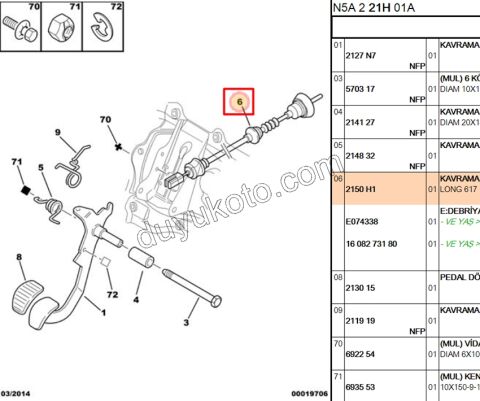 Debriyaj Teli P306 TU5JP Kurmalı 617CM