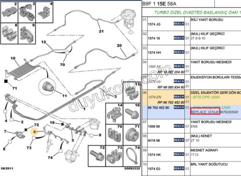 HORTUM ENJEKTOR 1.6HDİ Euro5 1.4HDİ Euro5 12/16 P2081 P301 GERI DONUS