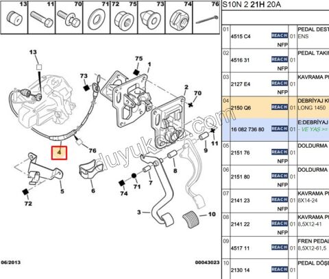 Debriyaj Teli P106 147 CM Kurmalı