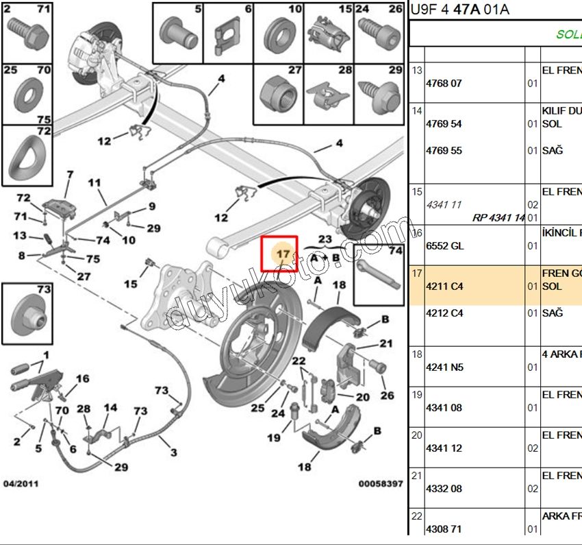 SAC ARKA FREN TABLA L BXR3 DCT3