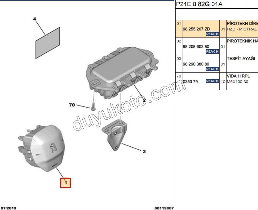 Direksiyon Sürücü Tarafı  Hava Yastığı (AIRBAG) P2082