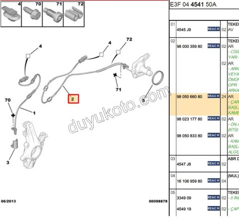 ABS Kablosu Arka P301MQ P207 P2081 P20081