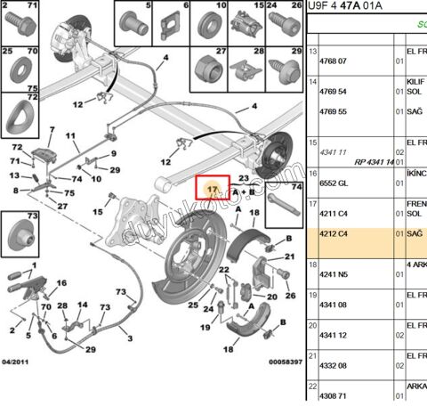 SAC ARKA FREN TABLA R BXR3 DCT3