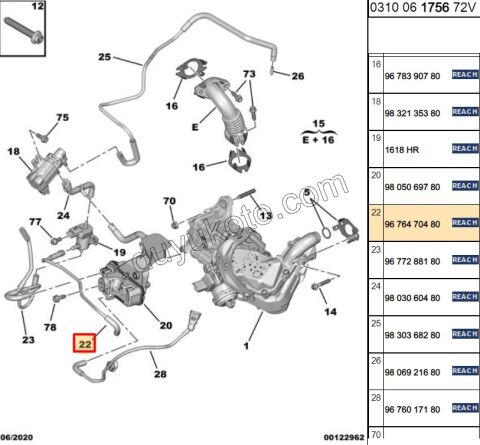 HORTUM VAKUM TUPU + EGR ELEKTROVANA BXR3 DW12R