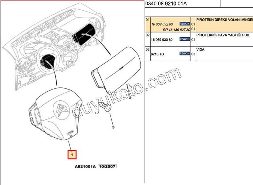 Sürücü (Sol) Hava Yastığı (AIRBAG) PBP NM