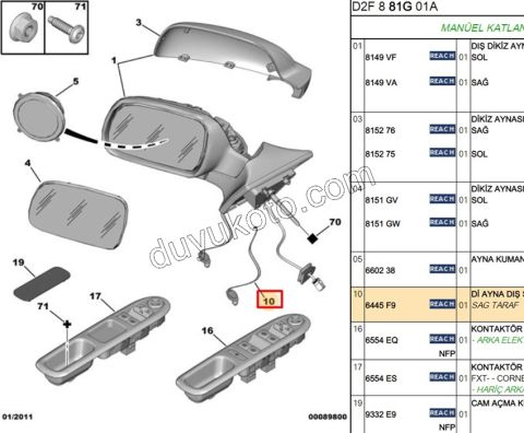 Peugeot 206+ 208 307 308 407 508 Partner Dış Sıcaklık Sensörü Ayna Üzerinde ki 2001/2024