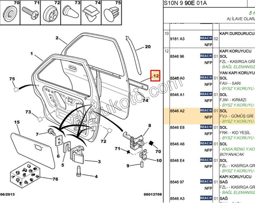 Arka Sol Çamurluk Süs Çıtası   P106 5P GRI CITA
