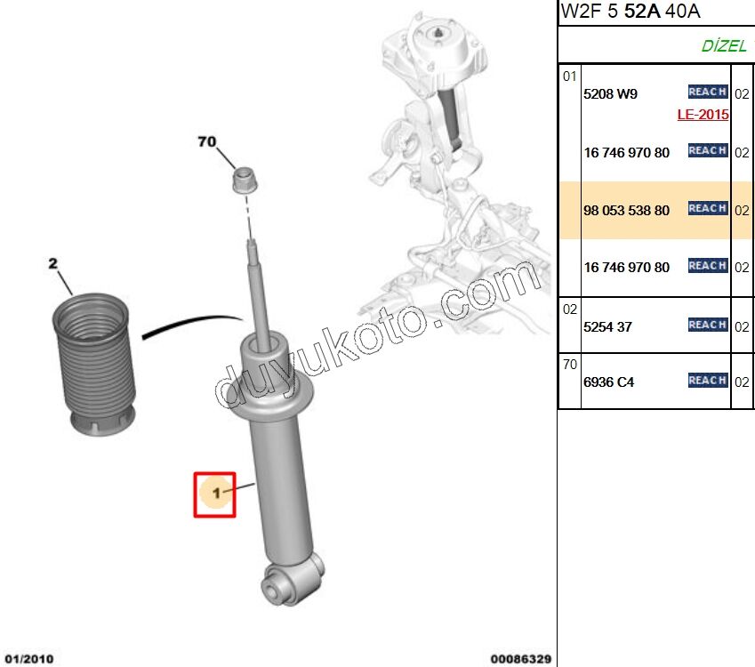 Ön Amortisör P5081 P407 C53 DW12C