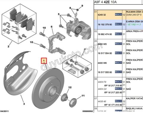 Fren Diski Arka Poryalı P207 P3072 P2081