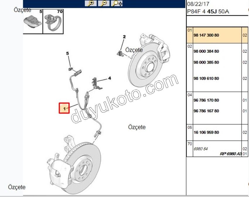 SENSOR KABLO ABS ON Sağ/Sol P30082 1.6HDİ Euro6 EXP4