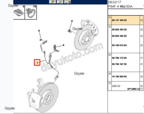 SENSOR KABLO ABS ON Sağ/Sol P30082 1.6HDİ Euro6 EXP4