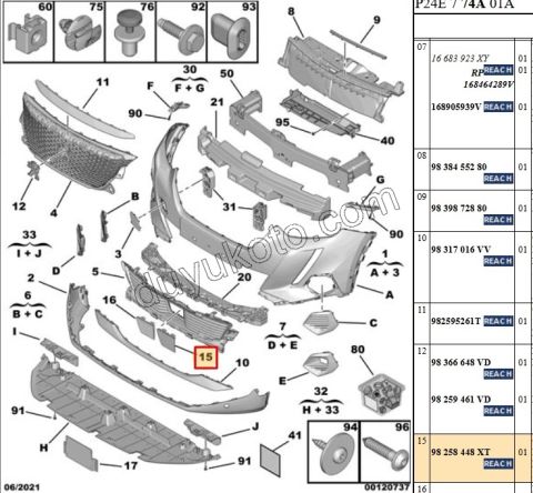Ön Tampon Kapağı Alt IZGARA Orta P20082 SIYAH