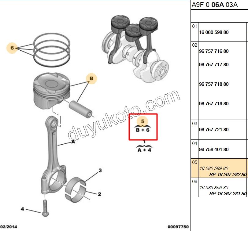 PISTON + SEGMAN TK EB2F 60KW 1.2VTI