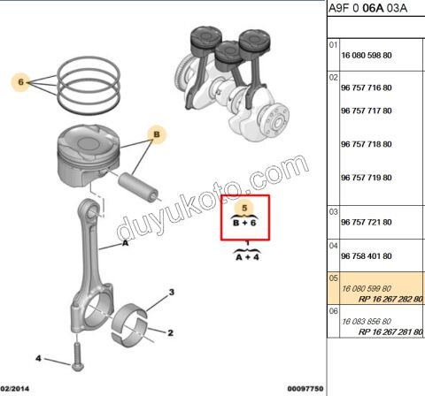 PISTON + SEGMAN TK EB2F 60KW 1.2VTI