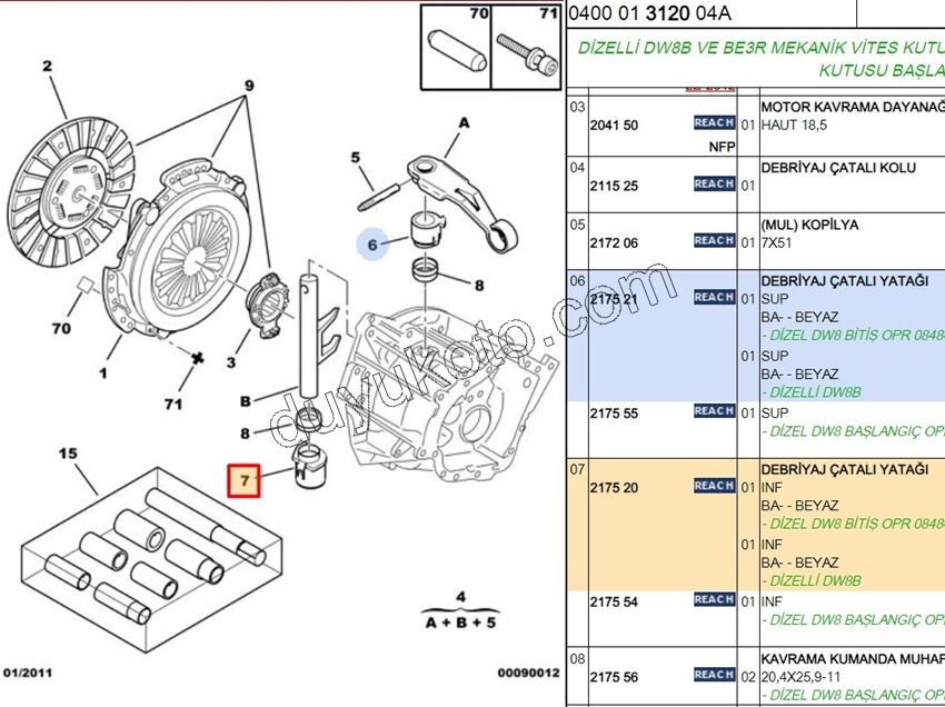 Debriyaj Çatalı Alt Burcu   PRT1 1.9D,E.M 97/98 1.9D, 1998/2003