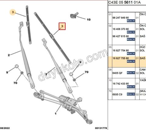 Ön Cam Silecek Süpürgesi Sağ C43 C4X