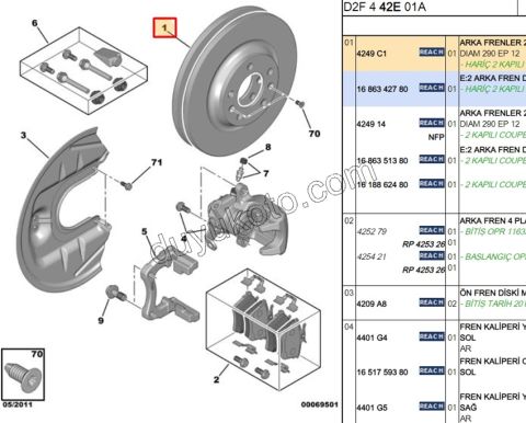 Fren Diski Arka Tk P407 P607 P508 RCZ C53