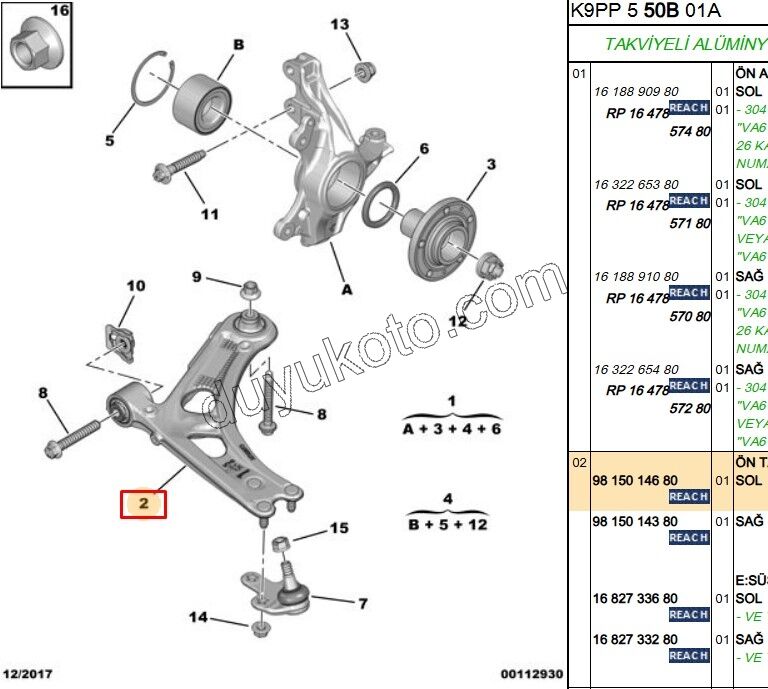 2019> Partner Rifter Berlingo Combo Doblo Proace City Salıncak Sol DS7 (Rotilsiz)