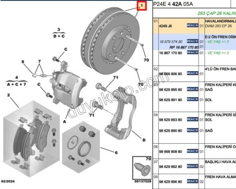 Ön Fren Diski Adet (X2) PRT3 P307 P3081 P50081 16JANT