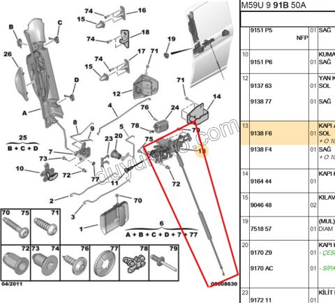 MEKANIZMA SURGULU KAPI KILIT IC L PRT