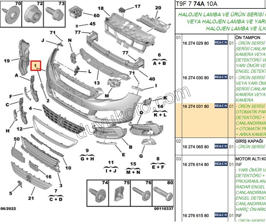 Ön Tampon P3082 MQ CEKI KAPAK+