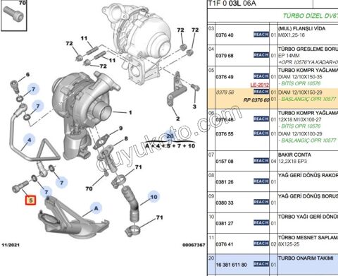 REKOR TURBO BORU YAGLAMA ALT 1.4HDİ/1.6HDİ Euro4 /Euro5/Euro6 KIT